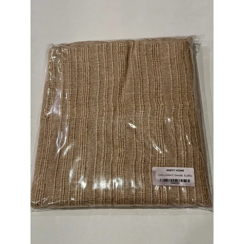 NEW‎ AMITY HOME CALLOWAY EURO SHAM Textured Linen Blend Pillow Cover Tan Beige